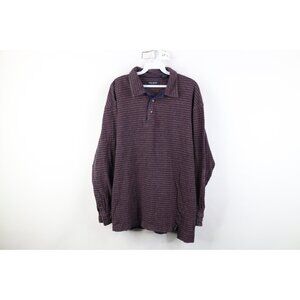 Vintage 90s Guess Mens XL Faded Spell Out Striped Long Sleeve Rugby Polo Shirt